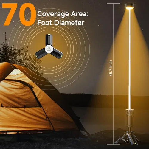 Vista 6 de Linterna de camping recargable de 21000mAh, luces de camping telescópicas, linterna de camping magnética plegable con soporte IPX6 impermeable, Negro