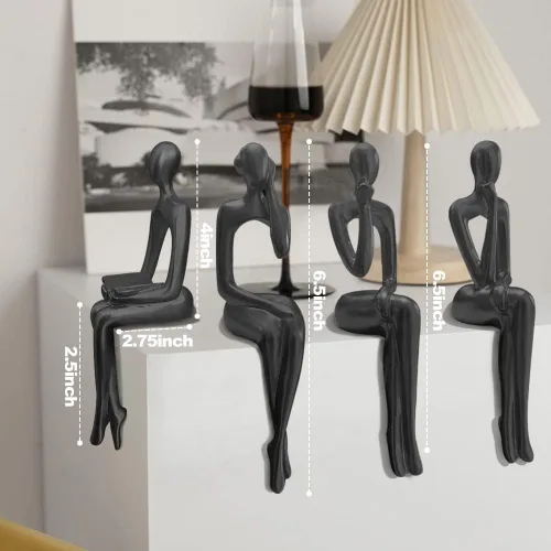Vista 5 de Estatua de pensador de decoración de acento negro, estatuas para decoración del hogar, abstracto, sentado, pensador, escultura de escritorio