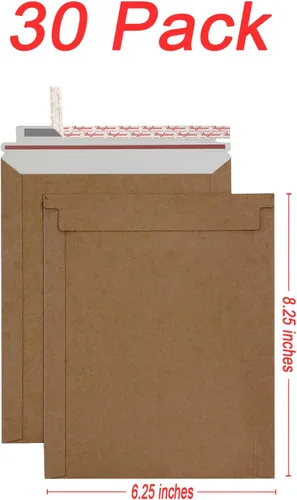 Vista 2 de Bonfasvo Paquete de 30 sobres rígidos de 6.25 x 8.25 pulgadas, color marrón, autosellados, planos, cartón kraft sin doblar, para despegar y sellar