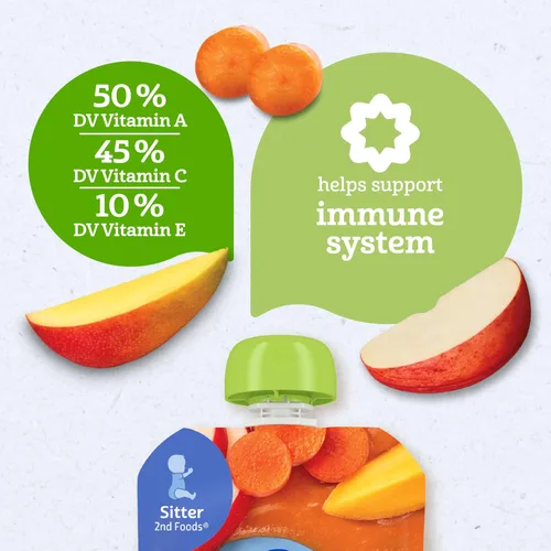 Vista 6 de Gerber Alimento para bebés etapa 2, mango orgánico de zanahoria y manzana, bolsas de comida para bebés, bolsas de puré, vitamina A, C y E ayuda a