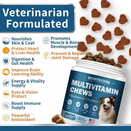 Vista 2 de Multivitamínico para perros, glucosamina condroitina para perros, aceite de krill, probióticos, vitaminas y suplementos para perros para corazón