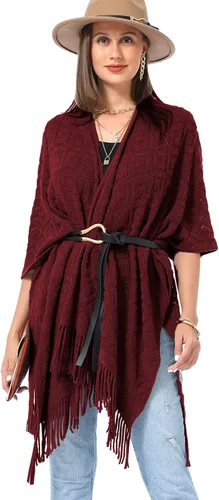 Vista 19 de Soul Young - Chal de punto para mujer, poncho con flecos y capa