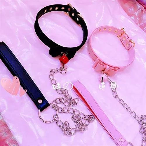 Vista 5 de LEWECEEO Gargantilla de collar para mujer con campana, lindo lazo y gato, collar de gatito, Cuero, no conocido