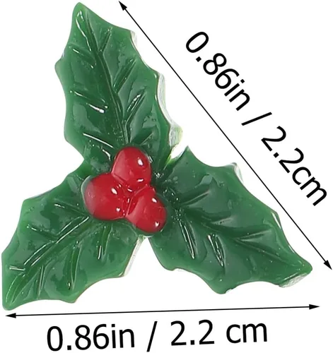 Vista 2 de Abaodam 120 piezas de bayas de acebo de Navidad con hojas verdes, parches de Navidad, bayas de acebo artificiales de Navidad, micro hojas