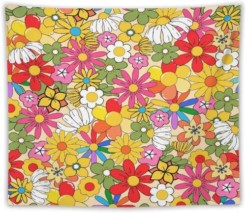 Vista 28 de Houselerax Tapiz floral retro de los años 60 y 70, diseño hippie de primavera Groovy Flower Power Flower Boho para colgar en la pared, arte neutro