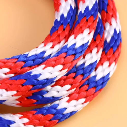 Vista 6 de POPETPOP - Cuerda de caballo trenzada para equitación de caballo con cierre resistente (rojo, azul y blanco)
