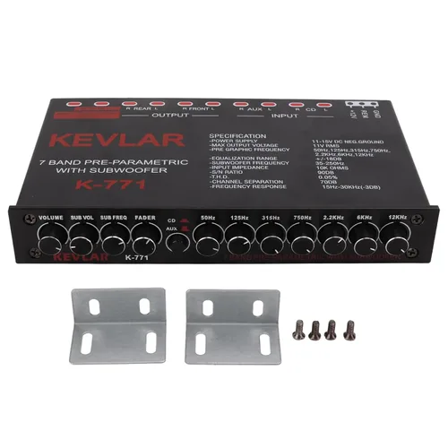 Vista 7 de Ecualizador gráfico de audio para automóvil de 7 bandas con filtro de paso bajo, entradas de alto nivel, salidas sub delanteras y traseras