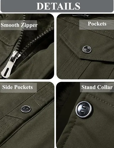 Vista 6 de CRYSULLY - Abrigo de invierno para hombre, estilo casual, con forro polar, bolsillos múltiples, estilo campo, con capucha extraíble