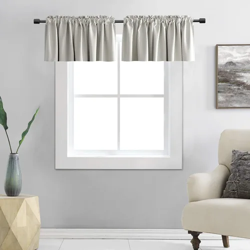 Vista 10 de DONREN Cenefas opacas de ventana de 12 pulgadas de largo para loft, cenefas de cocina aguamarina con bolsillo para barra