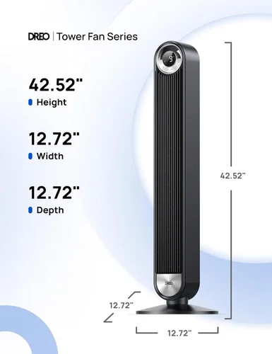 Vista 8 de Dreo - Ventilador de torre para dormitorio, DC actualizado de 9 velocidades 25dB ultrasilencioso, ventilador de piso, ventiladores oscilantes de 90°