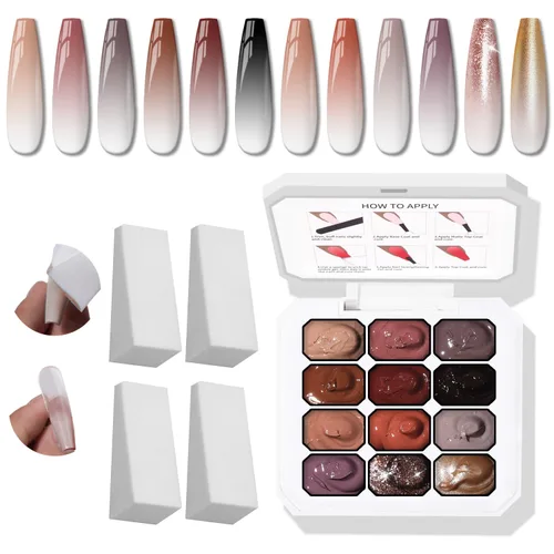 Vista 11 de Paleta de Esmalte de Uñas en Gel Sponge Pat, 12 Colores para Mezclar Ombré Degradado, Pintura Degradada para Arte de Uñas, Sin Limpieza, Curado