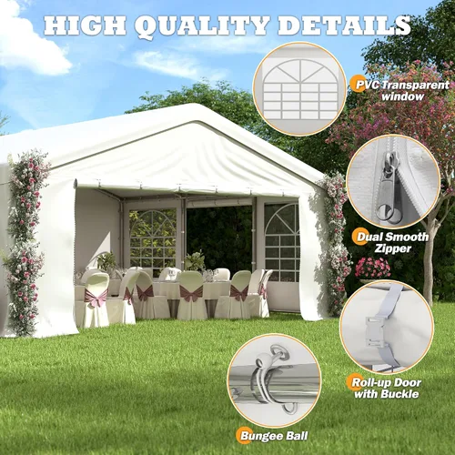 Vista 4 de Carpa para fiestas de 20 x 20 pies, resistente, para exteriores, carpa para bodas con paredes laterales extraíbles, refugio para eventos, carpa