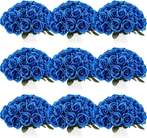 Vista 9 de Jexine 100 piezas de rosas artificiales a granel, ramo de rosas de seda falsas realistas de tallo largo para centros de mesa, jarrones, bodas, Beige