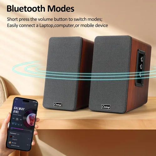 Vista 8 de Altavoces de PC de 50 W, altavoces de estantería de madera RCA, AUX