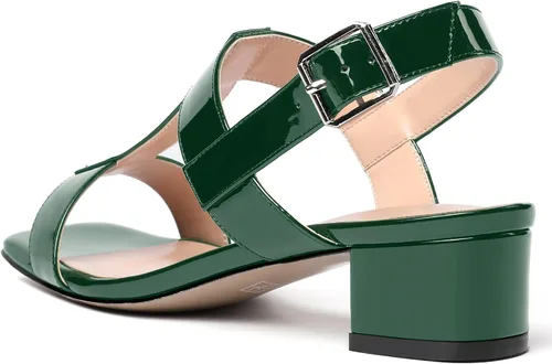 Vista 7 de SHOWFOREST Women's Solid Adjustable Strap Patent Outdoor Buckle Square Toe Casual Chunky Low Heel Heeled Sandals 1.5 Inch
