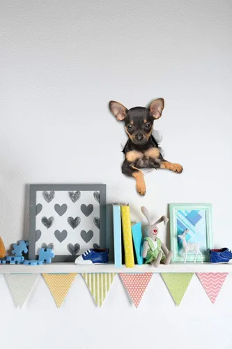 Vista 3 de Winston & Bear Calcomanías 3D para perros, paquete de 2 unidades, cachorro de terrier de juguete para pared, nevera, inodoro y más, calcomanías
