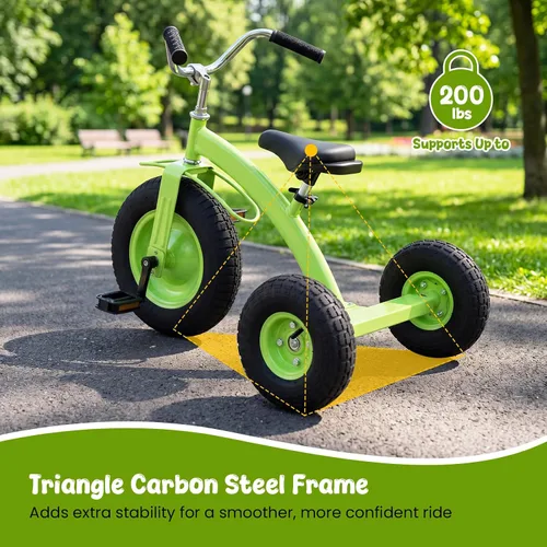 Vista 5 de BABY JOY Triciclo para niños, triciclo de rueda delantera de 15 pulgadas Verde