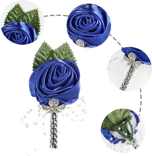 Vista 5 de Boutonniere - Boutonniere - Boutonniere para hombre, para boda, baile de graduación, regreso a casa, color azul real, 1 pieza