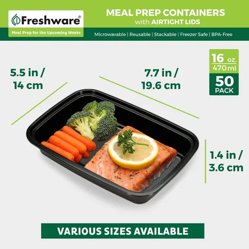 Vista 4 de Freshware Recipientes de preparación de comidas [paquete de 50] recipientes de almacenamiento de alimentos con tapas, caja Bento, sin BPA
