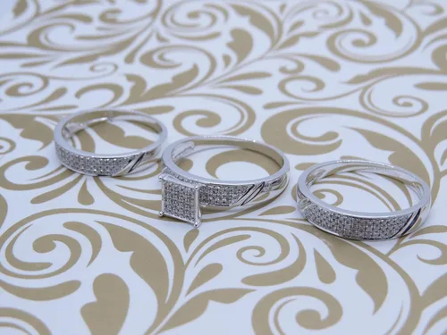 Vista 3 de Dazzlingrock Collection Round White Diamond Engagement Ring (Unisex) Trio Set for Men's and Women's (0.65 ctw, Color I-J, Clarity I2-I3) in 925