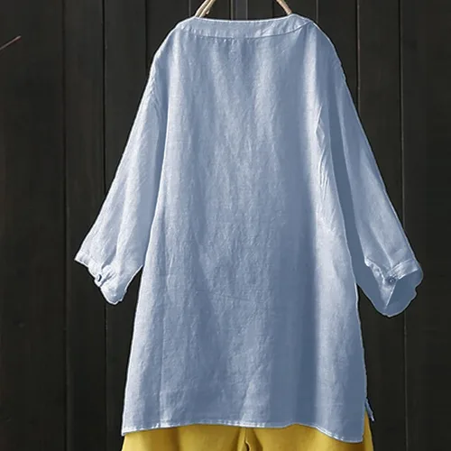 Vista 4 de Blusa de moda con botones para mujer, ajuste holgado, de manga larga, casual, de algodón y lino, 2023