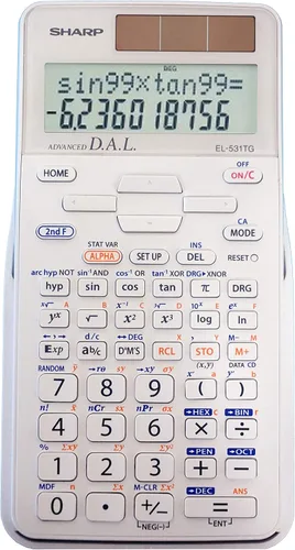 Vista 7 de Sharp EL-531TGBBW Calculadora científica/de ingeniería de 12 dígitos con tapa dura protectora, batería y pantalla LCD híbrida solar, ideal