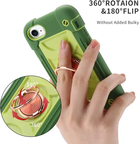 Vista 5 de Funda para iPhone Se3/iPhone Se2, iPhone 6/6S, iPhone 7/iPhone 8 de 4.7 pulgadas con soporte de anillo, con 2 protectores de pantalla resistentes