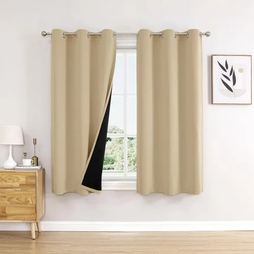Vista 46 de ChrisDowa Cortinas 100% opacas de 63 pulgadas de largo para dormitorio con forro negro, 2 capas gruesas totalmente opacas con aislamiento térmico