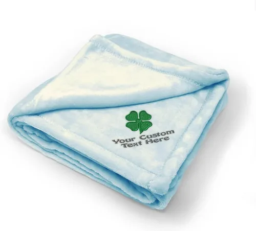 Vista 6 de Fastasticdeals Mantas de bebé bordadas personalizadas para niños y niñas, trébol de 4 hojas