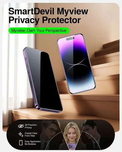 Vista 2 de SMARTDEVIL Paquete de 2 protectores de pantalla de privacidad de vidrio templado para iPhone 14 Pro, protección inastillable de grado militar