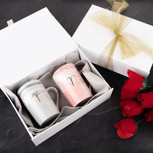 Vista 5 de Purple Q Crafts 1 Paquete Caja de Regalo Dura Blanca con Tapa de Cierre Magnético 10.5"x7"x3" Cajas de Favor Rectangulares con Acabado Blanco