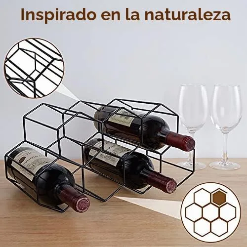 Vista 5 de Fomanish - Soporte para 7 botellas, estante de vino independiente, moderno soporte de mesa de metal para cocina y bodega Negro