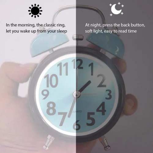 Vista 2 de Boquite Reloj despertador, reloj despertador mecánico, doble reloj despertador mecánico ultra silencioso movimiento de cuarzo mesa de escritorio