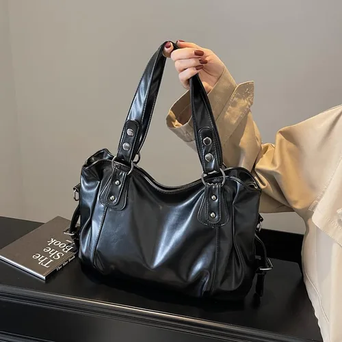Vista 5 de Bolso de mano mediano Y2k 90s bolso de hombro de piel sintética para mujer, bolso retro de diseñador vintage