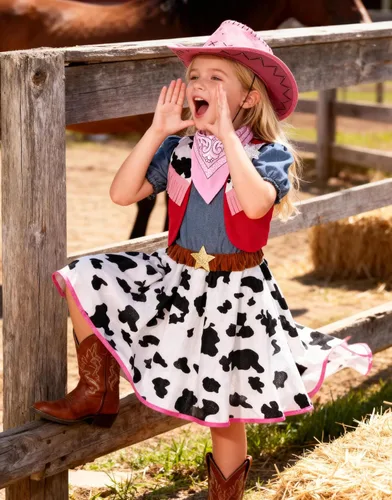 Vista 5 de Disfraz de vaquera para niñas con sombrero, fiesta de disfraces de Halloween