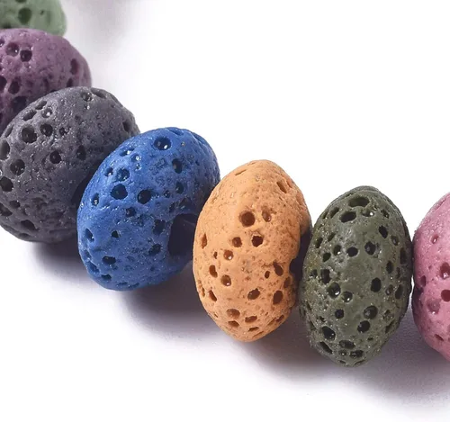 Vista 15 de Craftdady 25 cuentas de piedra de lava negra natural, tubo de columna, piedras preciosas volcánicas, cuentas sueltas para curación de energía