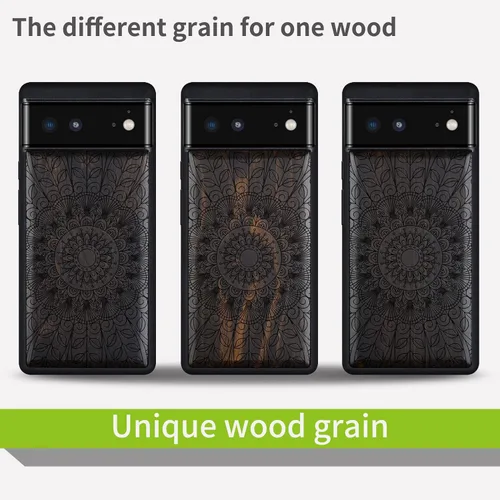 Vista 7 de Carveit Funda de madera para Pixel 6 2021 [madera natural y TPU suave] a prueba de golpes, funda de madera única compatible con Google Pixel 6