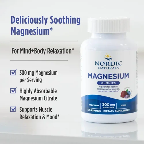 Vista 3 de Nordic Naturals Gomitas de magnesio para adultos, sabor a arándano y lavanda - 60 gomitas - Suplemento vegano de magnesio para la mente, el estado