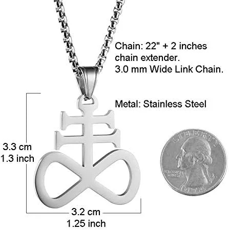 Vista 4 de HZMAN Collar unisex con colgante de cruz de Leviatán Satanás de acero inoxidable, joyería religiosa