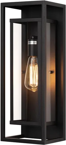 Vista 12 de mirrea Aplique de pared clásico para exteriores de 14 pulgadas, 1 luz en negro mate, marco de metal rectangular y pantalla de vidrio transparente