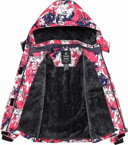 Vista 3 de Wantdo - Chamarra de esquí impermeable con capucha de forro polar para invierno y nieve, resistente al viento