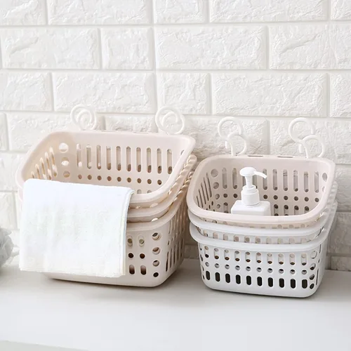 Vista 4 de 3 piezas de cestas colgantes de plástico para ducha, organizador de cestas colgantes con ganchos, cesta colgante de almacenamiento pequeña
