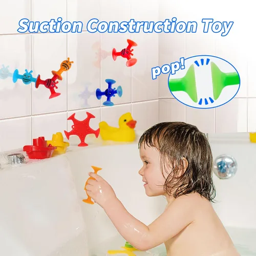 Vista 2 de Juguetes de baño con ventosas para niños, 45 piezas de ventosas de animales para niños pequeños de 3 años, herramientas para ventana, ducha y bañera