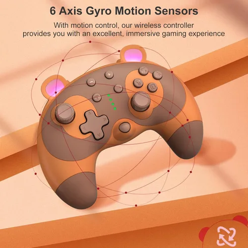 Vista 4 de PowerLead Wireless Controller for Nintendo Switch, Cute Raccoon Animal Pro Gamepad for Nintendo Switch with 6 AxisTurboMotion ControlWake-up
