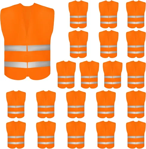 Vista 8 de DUSKCOVE Paquete de 10 chalecos de seguridad de alta visibilidad con 2 tiras reflectantes Hi Vis para hombres y mujeres, chalecos de construcción