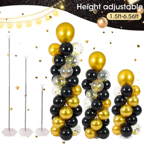 Vista 4 de Soporte de columna para globos con 102 globos, juego de 2 columnas de globos, soporte de torre de globos de metal con base para piso, altura