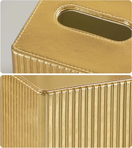 Vista 4 de Funda de Caja de Paños de Cuero PU Cuadrada, Soporte de Caja de Paños Rectangular con Cierre Magnético, Soporte de Paños Decorativo para Baño Dorado