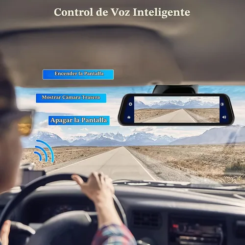 Vista 5 de Cámara de espejo retrovisor con Carplay y Android Auto, 9.66 pulgadas 1080P espejo Dash Cam frontal y trasera con control de voz