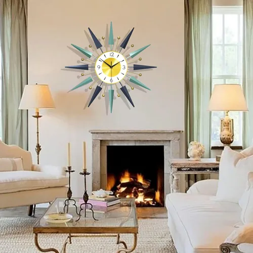Vista 5 de Reloj de pared de 24 pulgadas, reloj de pared grande para decoración de sala de estar, reloj de estrella en explosión, gran decoración moderna