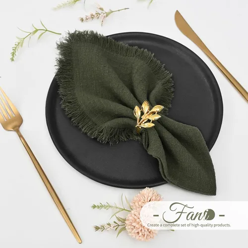 Vista 7 de Paquete de 60 servilletas de tela hechas a mano con flecos, servilletas de lino de algodón verde oliva, servilletas de cena de algodón rústico suave